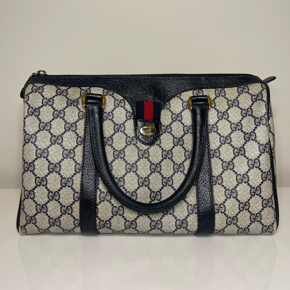 Gucci Vintage GG Monogram Supreme Boston Handbag Leather Navy